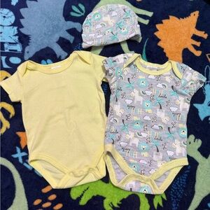 Yellow and Gray Animal Print Baby Onesie Set